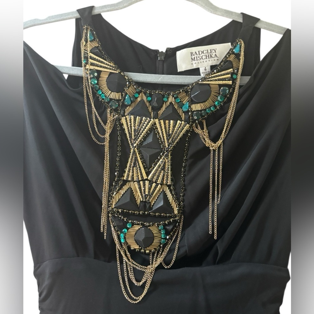 BADGLEY MISCHKA BLACK COLD SHOULDER FORMAL RETRO HOLIDAY MAXI DRESS GOWN SZ 4 - Picture 5 of 7